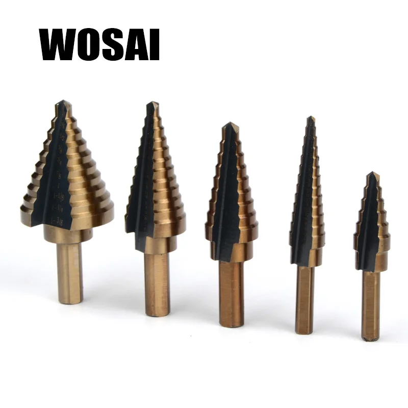 WOSAI 5 шт./компл. HSS Кобальт несколько отверстий 50 размеров Шаг сверло набор w/Алюминиевый Чехол