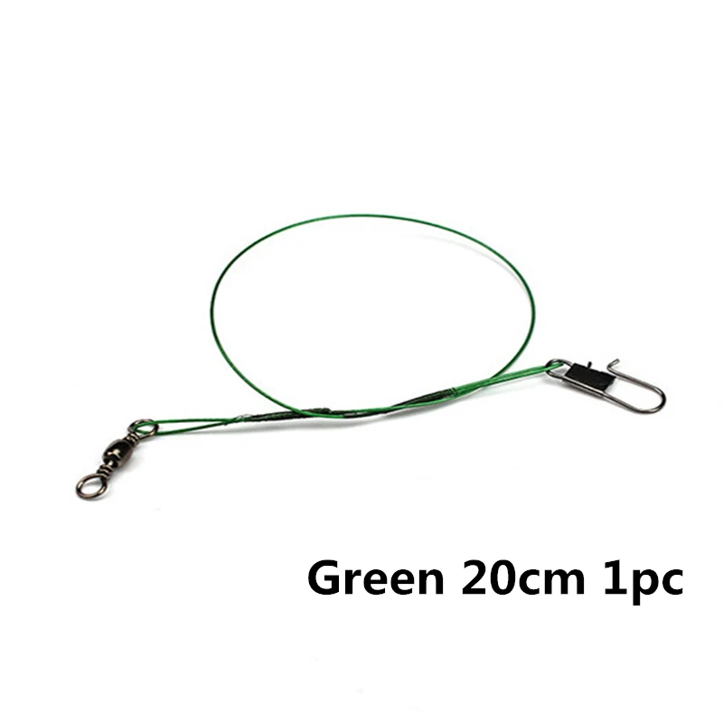 Green 20cm 1pc Рыболовные лески из нержавеющей стали Peche с оплеткой, ведущая стальная проволока, рыболовный крючок, поворотные рыболовные снасти из нержавеющей стали, аксессуары, инструменты, 1 шт - Цвет: Green 20cm 1pc