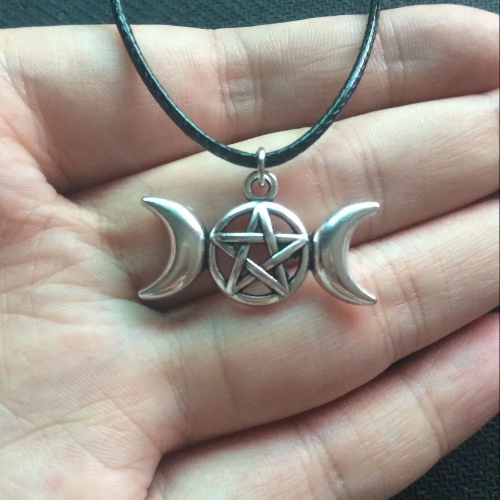 20 шт./лот Оптовая Античный Серебряный тон Wiccan тройной Луны кулон богиня Пентакль