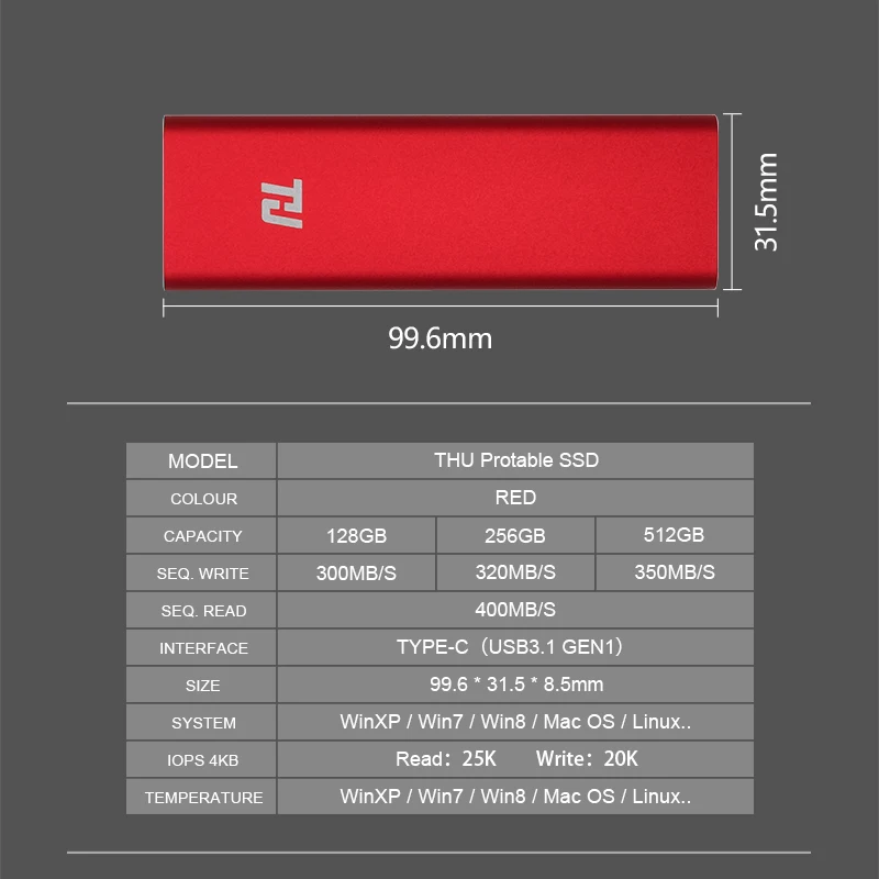 THU Mini SSD HD 128GB USB3.0 External Solid State Drive 256GB 512GB 1TB Portable SSD 3-YEARS warranty for PC Laptop Notebook