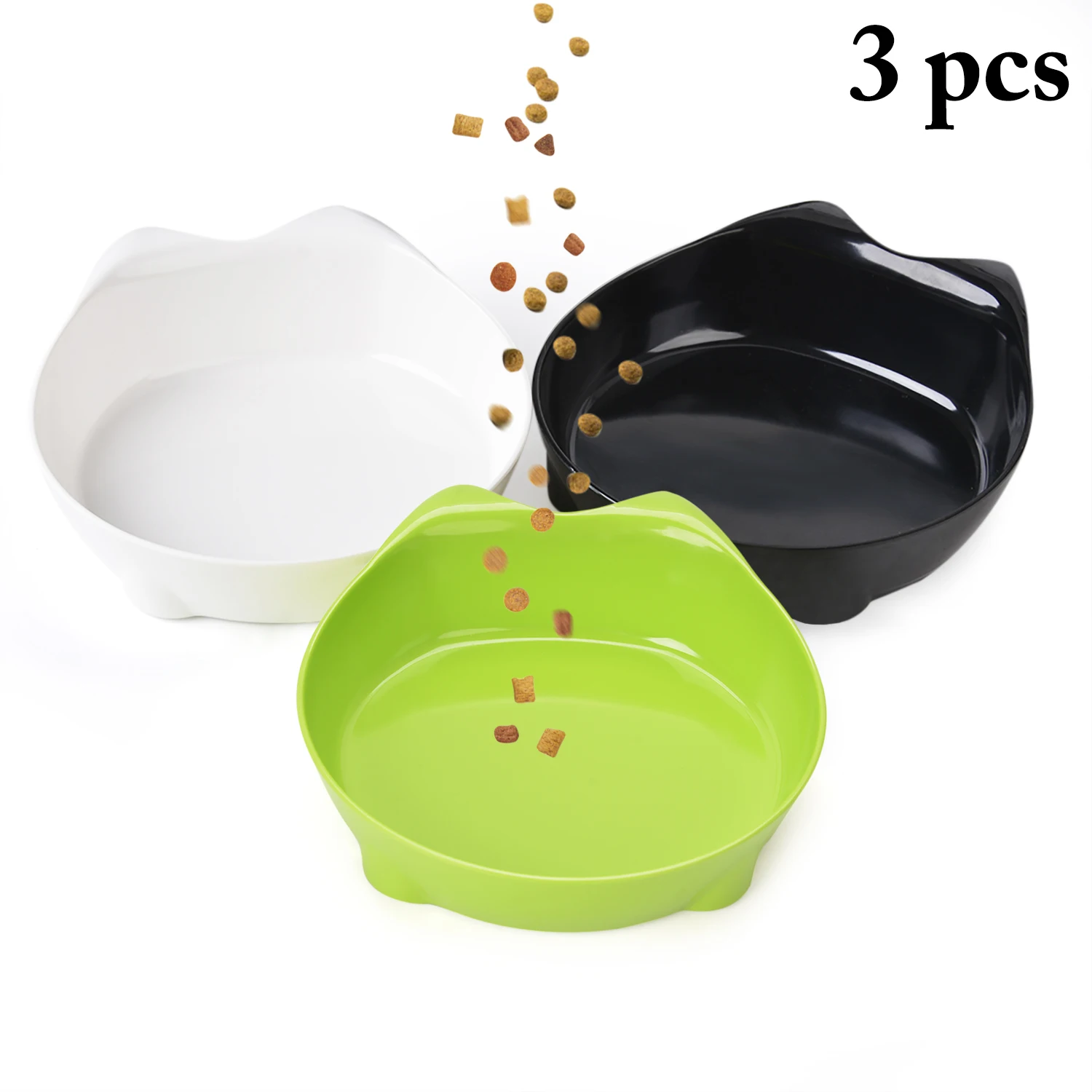 Multicolor 1/2/комплект из 3 предметов, на плоской подошве, с украшением в виде кошачьих ушек Форма кошка миска прекрасный кошачьими ушками Форма однотонные Цвет миска для собак и кошек для Еда воды Pet Кормовые принадлежности - Цвет: Multicolor