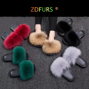 Шлепанцы ZDFURS из натурального Лисьего меха, сланцы, летние сандалии, повседневные модные плюшевые тапки, Лисий мех, 2019