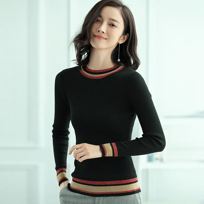 Autumn Knitted 2 Solid Color Long Sleeve Sweater Fashion Slim O Neck Basic Pullover | Женская одежда