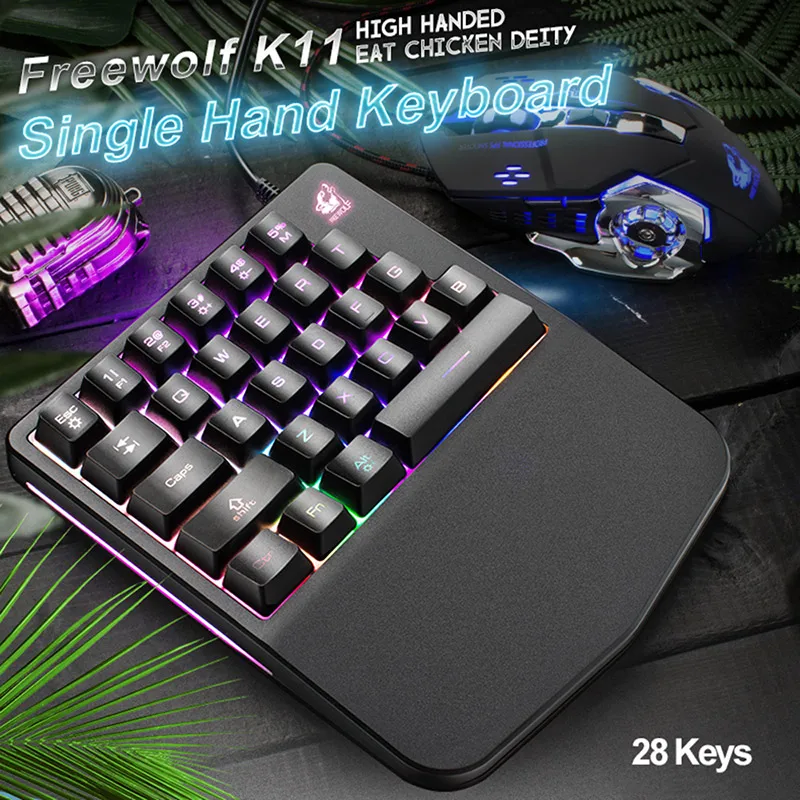 Проводная клавиатура Freewolf K11 с радужной светодиодной подсветкой и 28