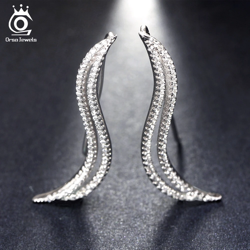 ORSA JEWELS Настоящее серебро 925 пробы Серьги-гвоздики 925 женские модные ювелирные изделия Роскошные серьги в форме гусеницы с 134 шт. CZ SE38