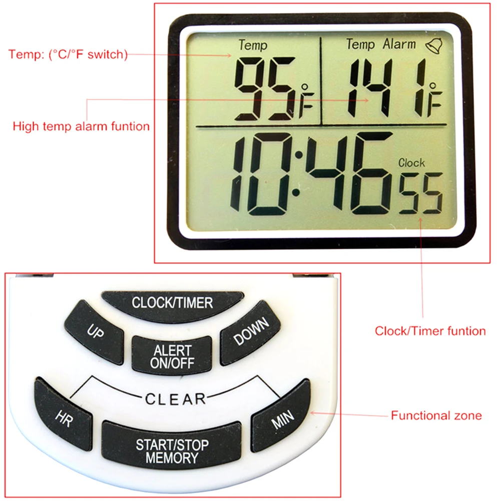 Turkey Meat Thermometer Household Alert With Probe LCD Digital Electric Roasting Cooking Tools Timer Loud Alarm Kitchen Portable | Дом и сад