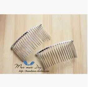 Rhodium MEIBEADS 10pcs/lot DIY Hair Accessories Hair Supplies Steel Plate Inserted Comb Black Iron Silver 7.5* 3.6cm 20 Teeth UF7559 - Окраска металла: Rhodium