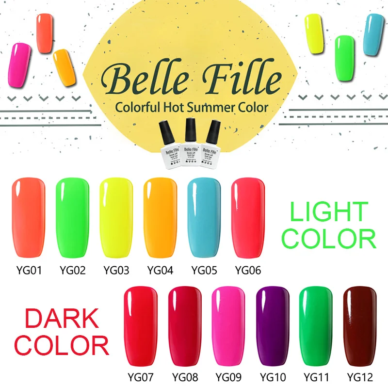 Belle Fille Гель лак для ногтей флуоресцентный Неон цвета УФ светодиодной сушки с