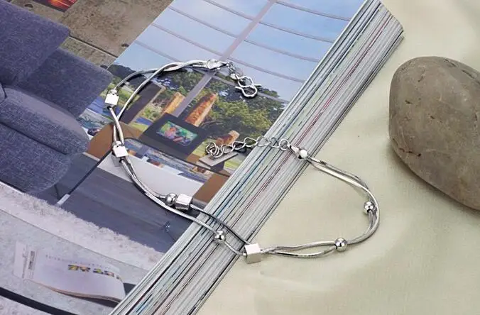 Серебряные браслеты на ногу с маленькими кубиками для девочек Бесплатная