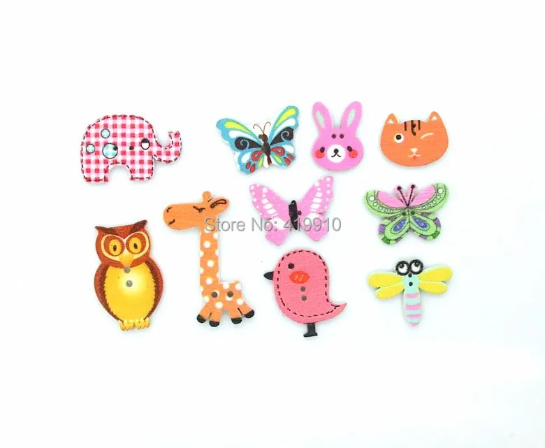 Бесплатная доставка 100 шт. смешанный рисунок с 2 отверстиями деревянные пуговицы