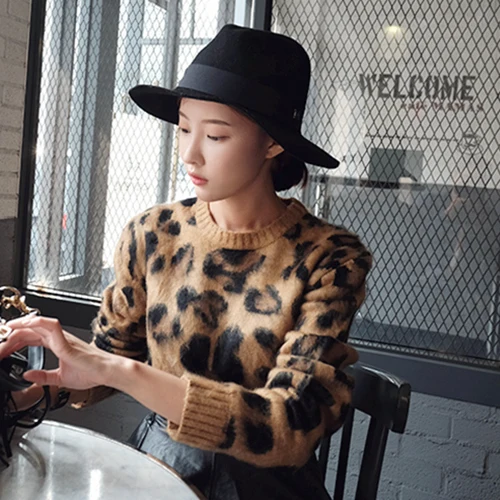 2019 Autumn Women Fashion Mink cashmere Leopard Print Short Pullovers Soft Thickening O-Neck Loose | Женская одежда