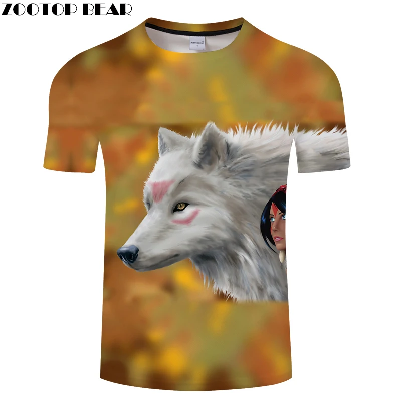 Черная Футболка Волк мужская футболка аниме тройник 3D Топ Harajuku Camiseta Streatwear