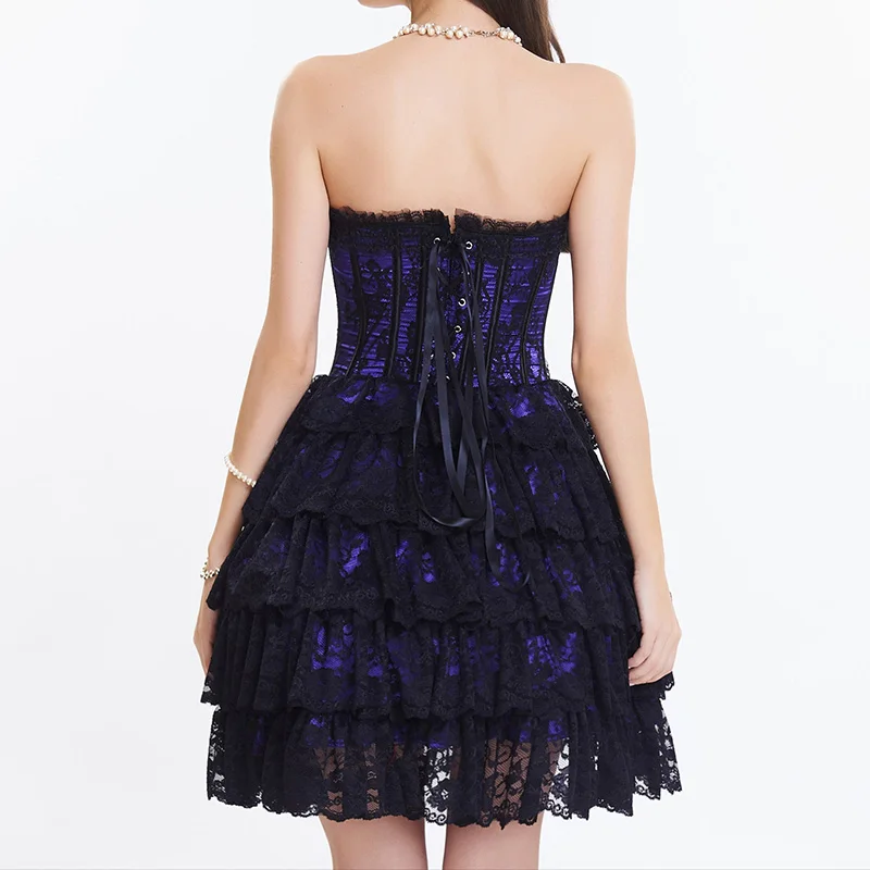 

Sladuo Sexy Steampunk Gothic Lace Corsets and Bustiers Burlesque Corset Dress Plus Size Costume Floral Bustier Dress