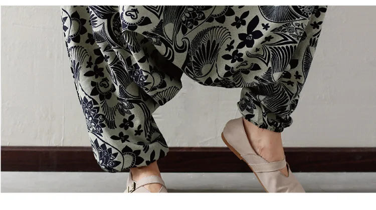 

Vintage Print Plus Size Harem Pants Women Elastic High Waist Casual Cotton Linen Lantern Pants Trousers 2018 New Pantalon Femme