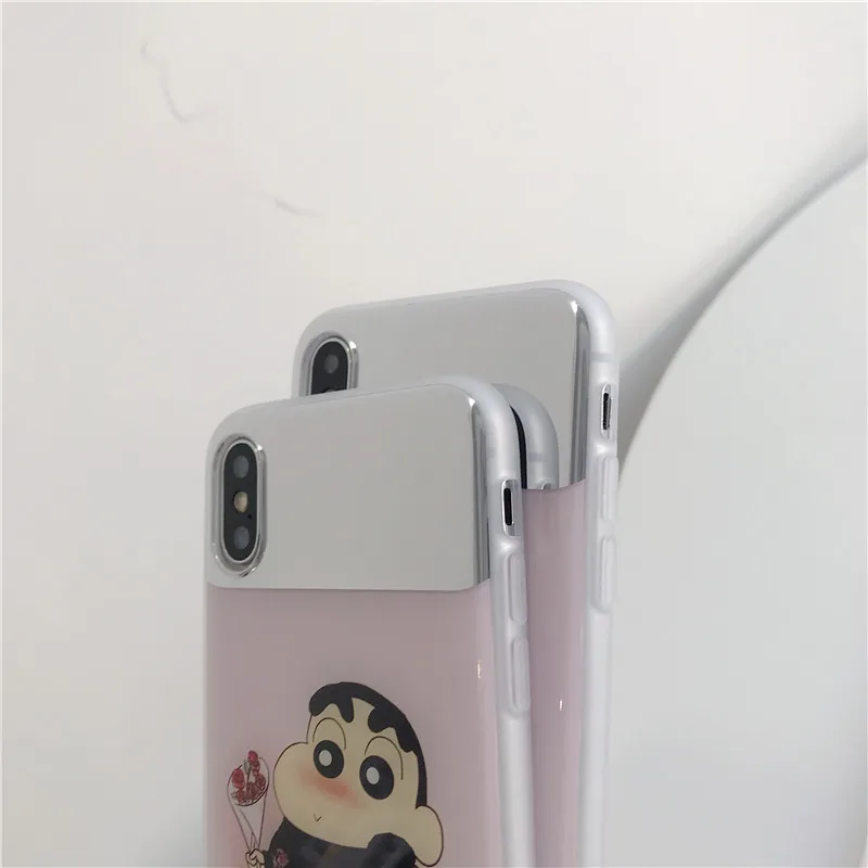 Зеркальный чехол с милым мультяшным принтом Shin-chan IMD белый мягкий для мобильного