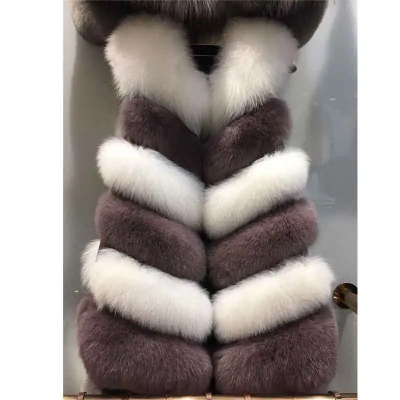 2018 осенне зимняя цветная жилетка из цельной кожи с лисьим мехом Женская Длинная