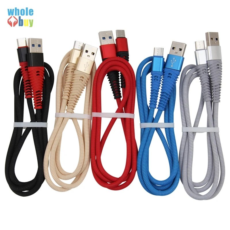 100 шт. Нейлоновый плетеный USB-кабель TypeC быстрой зарядки для Samsung Galaxy HTC 10 Macbook Xiaomi Mi8 A1 Зарядный шнур