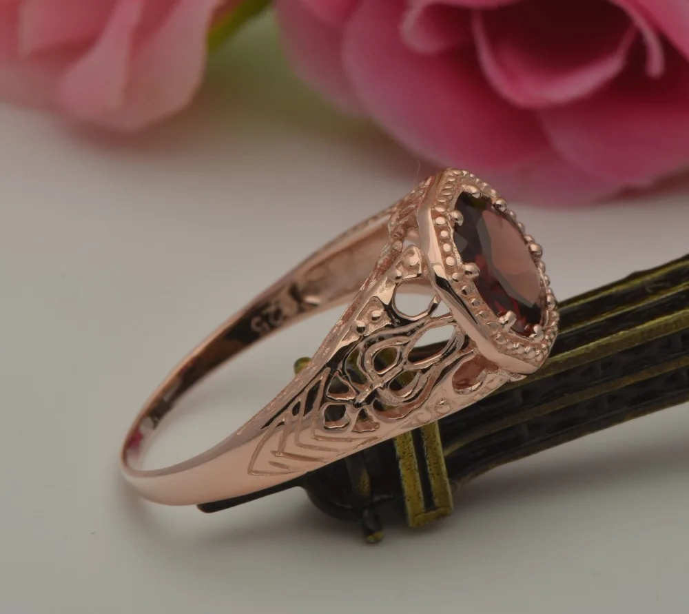 Free shipping custom processing exquisite western-style Diana rose gold pomegranate stone 925 sterling silver rings | Украшения и