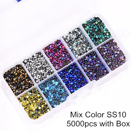 SS10--5000pcs 4000 шт 2 коробки разноцветные стразы горячей фиксации набор аппликатор для исправления с 7 различными насадками набор для чистки Пинцет щетка B1288 - Цвет: SS10--5000pcs