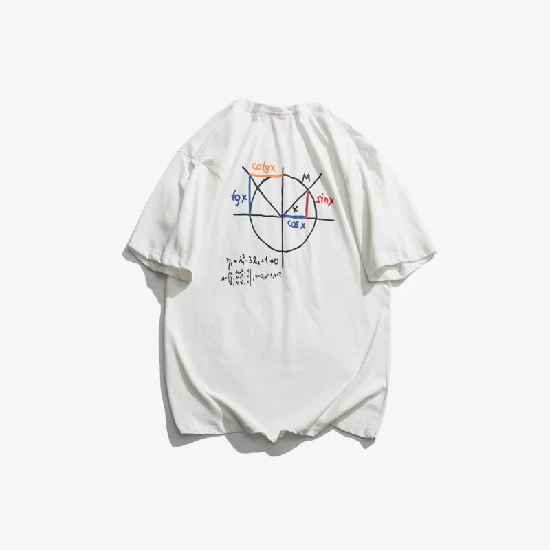 Мужская хлопковая футболка с геометрическим рисунком свободная однотонная