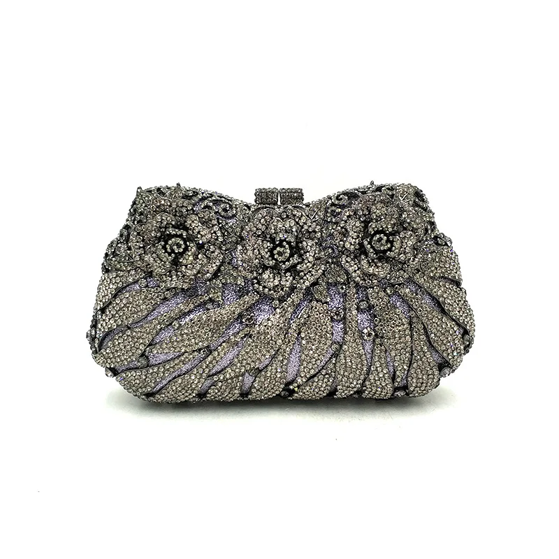 Color 2 black Luxury Bridal party purse women evening party handbag fashion diamonds wedding crystal clutches rose flower crystal purses - Цвет: Color 2 black