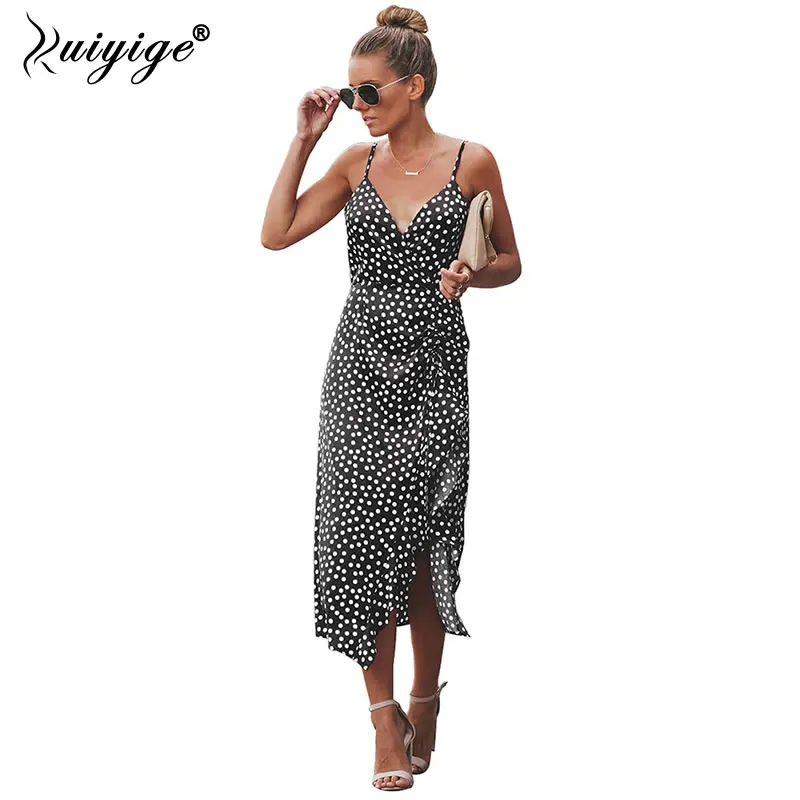 Женское пляжное платье в горошек Ruiyige Повседневная летняя блузка стиле бохо с v