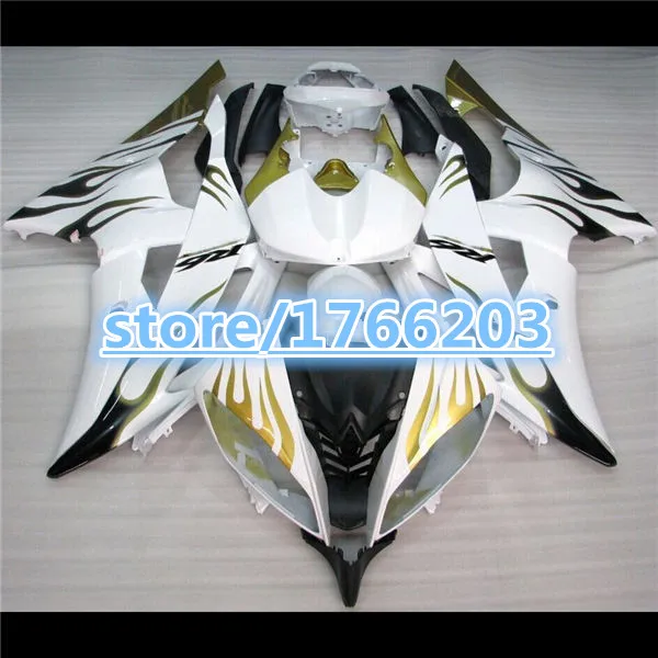

aftermarket fairings for YZF R6 08 09 10 11 YZFR6 2008 2009 YZF-R6 08 09 2010 2011 fairing kit gold flame white BBF