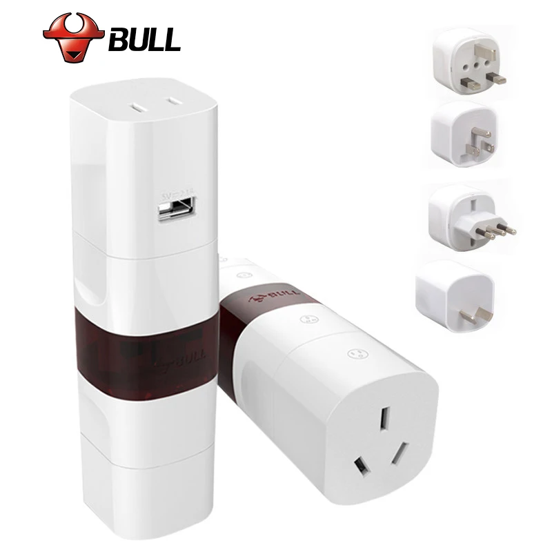 BULL All in One Universal International Plug Adapter 2.1A USB Port World Travel AC Power Charger Adaptor with AU US UK EU | Электроника