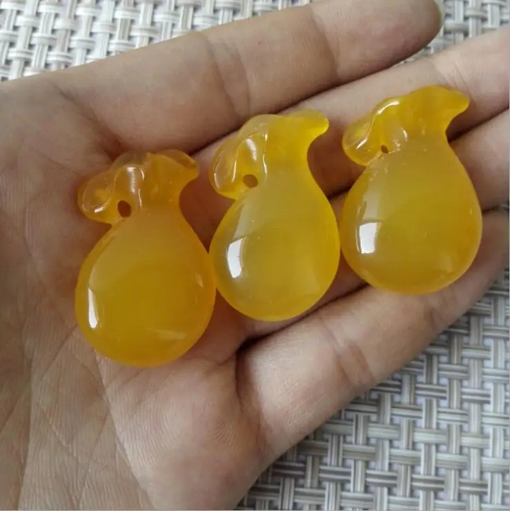 TJP natural Ice of chalcedony pendant Single side carving purse yellow agate Yellow green white pink jade | Украшения и