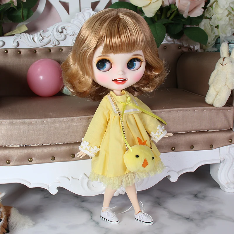 Complete set of doll Ледяная фабрика blyth кукла Ручная роспись матовое лицо белая кожа костюм куклы с зубами губы брови 30 см DIY BJD SD подарок - Цвет: Complete set of doll