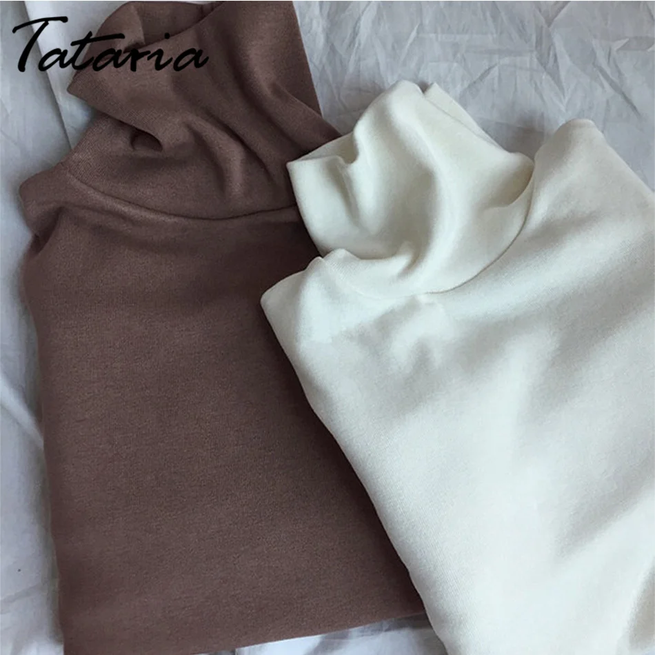 Tataria, цветная Базовая водолазка, Женская хлопковая футболка, тонкая, длинный рукав, футболки для женщин, весна размера плюс, женская футболка