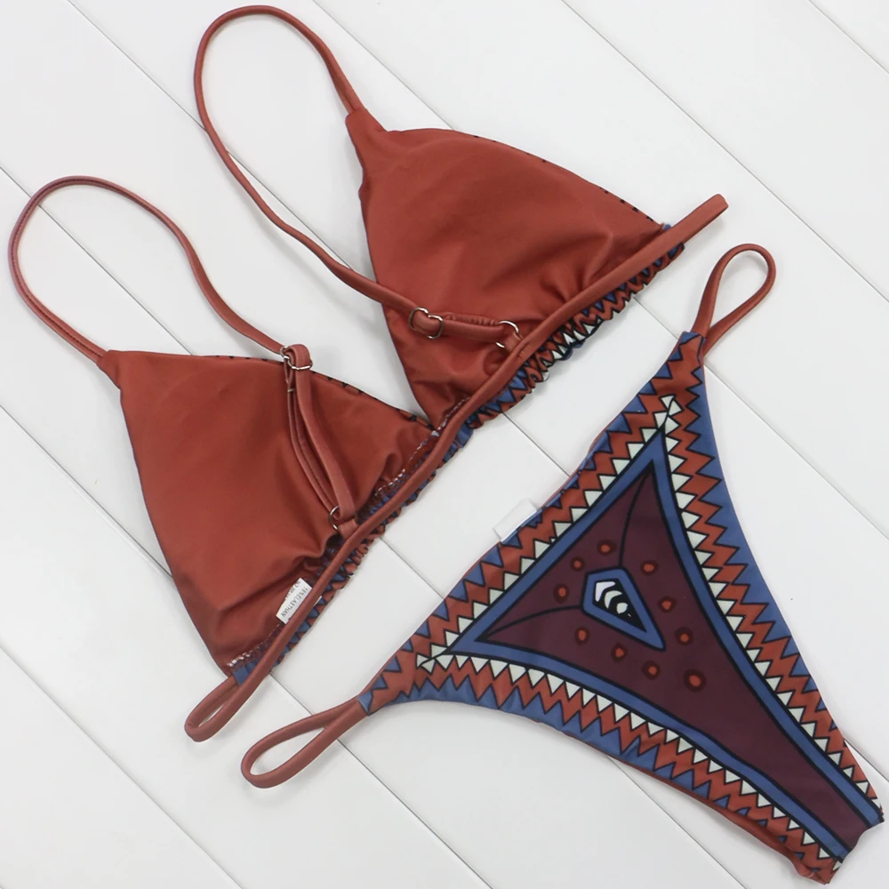 Zmtree принтом в стиле ретро комплект бикини Треугольники Для женщин ванный