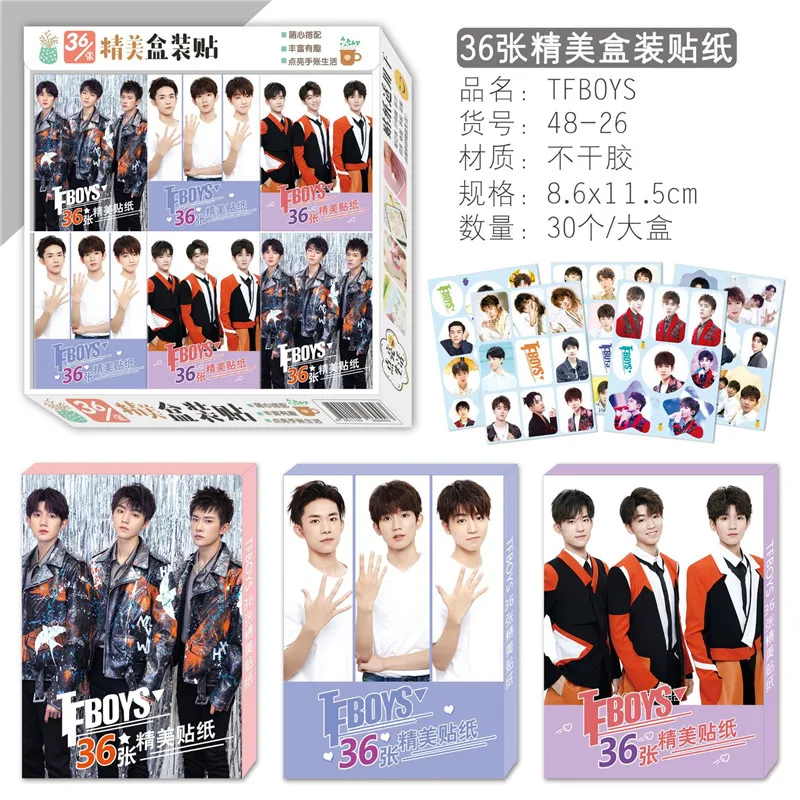 

10 boxes/lot TFBOYS sticker TOY The Fighting Boys Karry Roy Jackson magic 3d wall boxed stickers for kids rooms 8.6×11.5cm