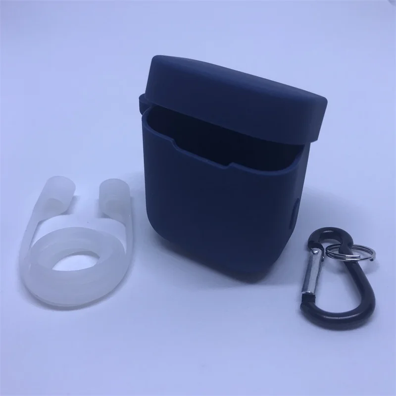 Blue Чехол для наушников для Xiaomi Airdots Pro, зарядная коробка для Xiaomi Air TWS, силиконовый защитный чехол+ ремень против потери+ карабин - Цвет: Blue