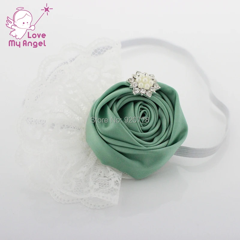 Розничная продажа 1 шт. повязка на голову для девочек атласный цветок розы в