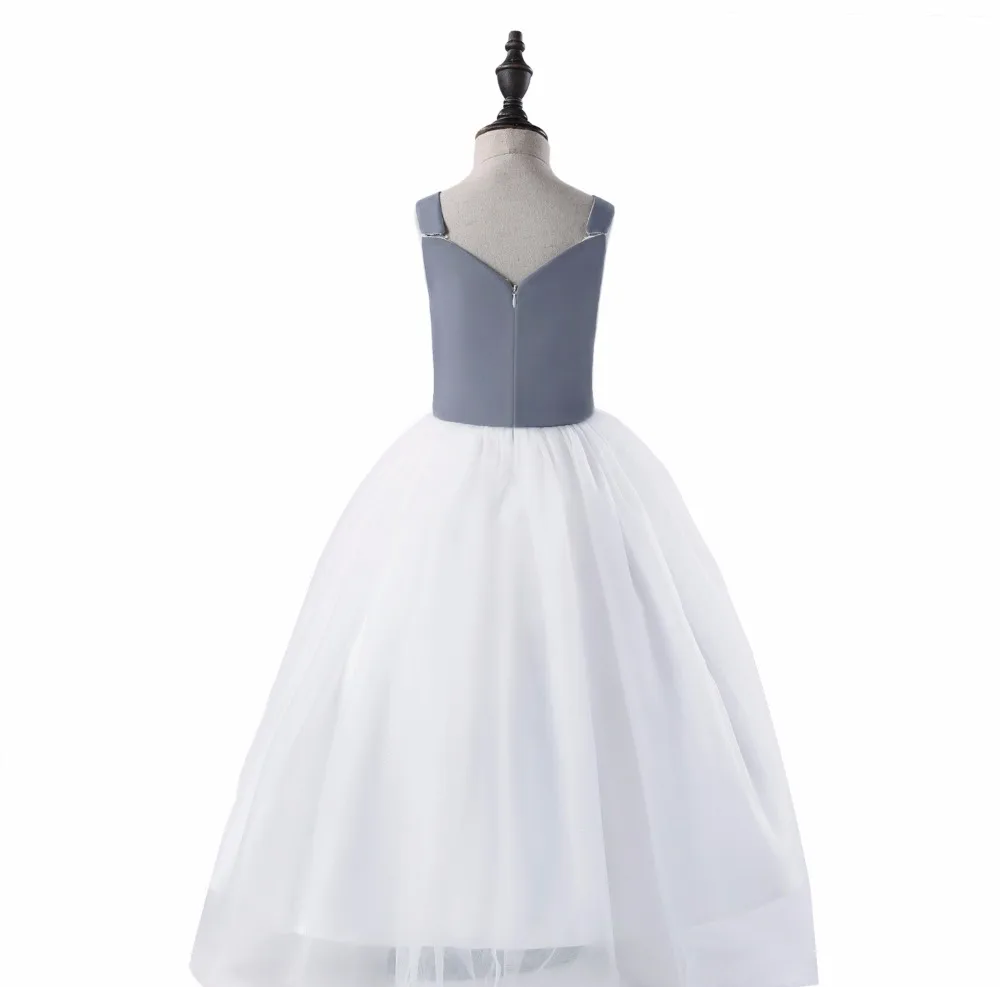 2019 Flower Girl Wedding Dress for toddler kids girl clothing Grey Tulle Pleat Dresses Sleeveless Floor Princess Lovely | Детская одежда
