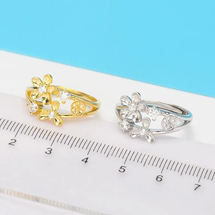 New Bridal Jewelry S925 Sterling Silver Wedding Gift CZ Cubic Zircon Flowers Design Freshwater Pearl Ring High Quality | Украшения и