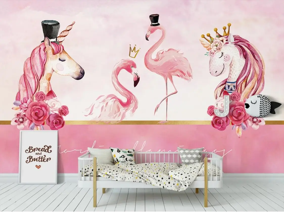 Детские Настенные обои в скандинавском стиле Uniocorn Flamingo настенные 3D-обои