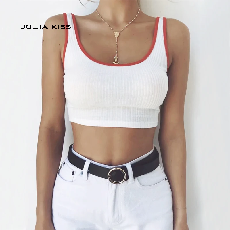 Женский ребристый укороченный топ с контрастной отделкой | Женская одежда