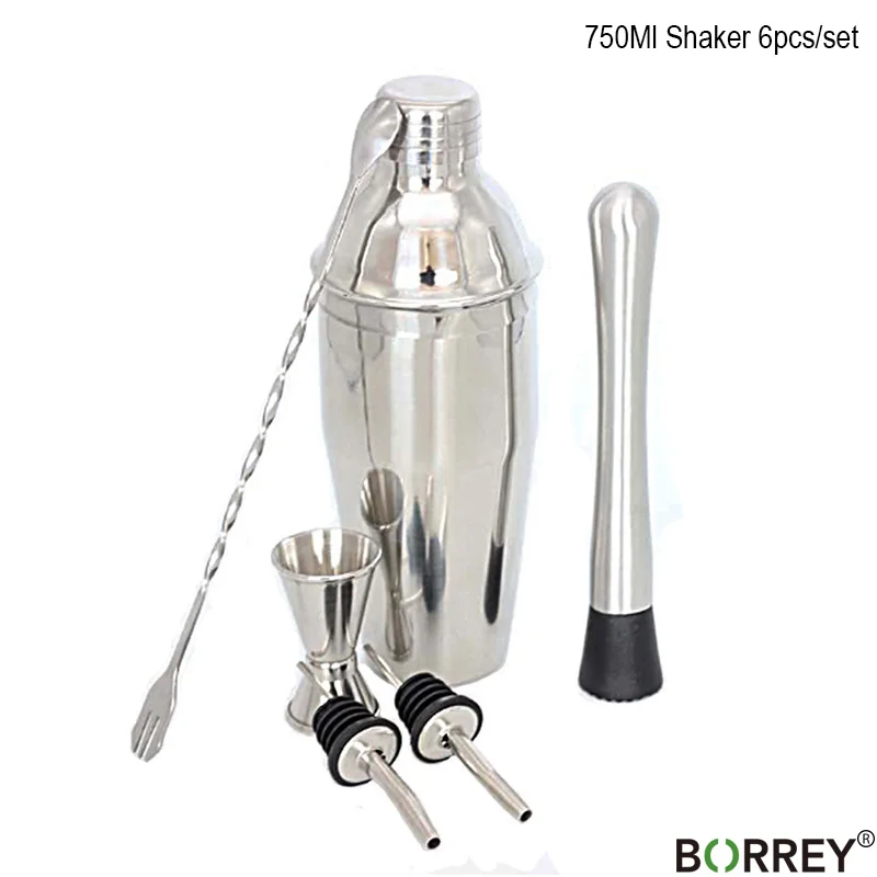 750Ml Bar Sets BORREY 750 мл шейкер для коктейлей, набор винных бутылок, пробки для коктейлей, молоток для колки льда, нержавеющие Коктейльные инструменты, аксессуары для бара - Цвет: 750Ml Bar Sets