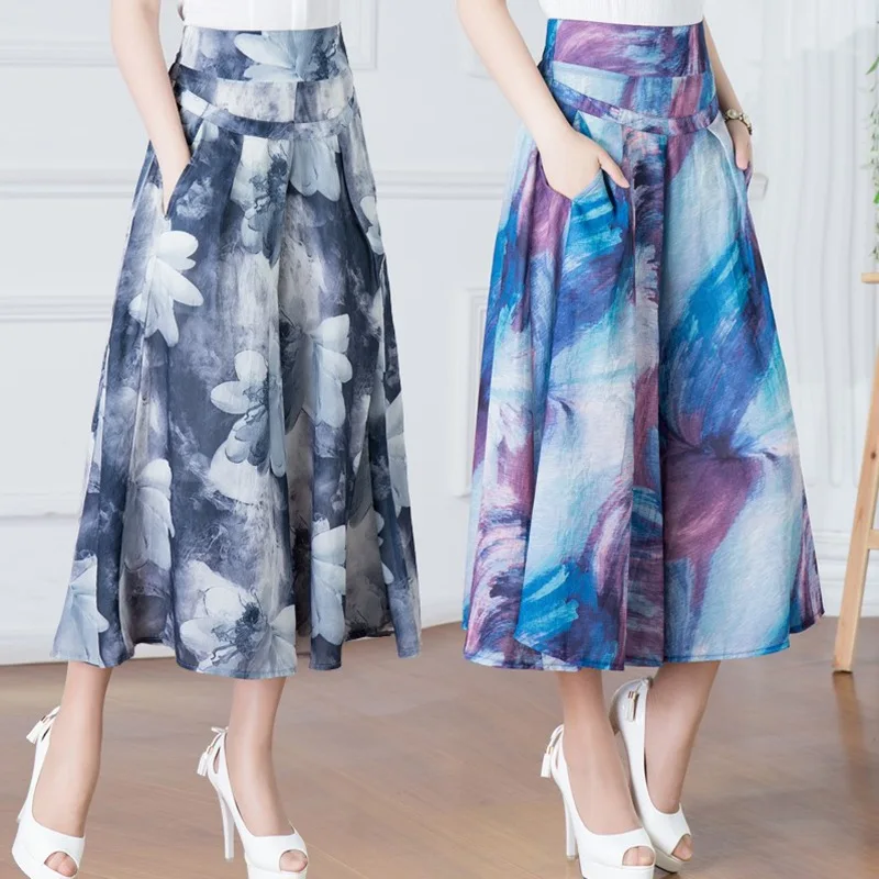 Юбка-брюки с высокой талией Широкие брюки роговыми широкими штанинами Шифоновые