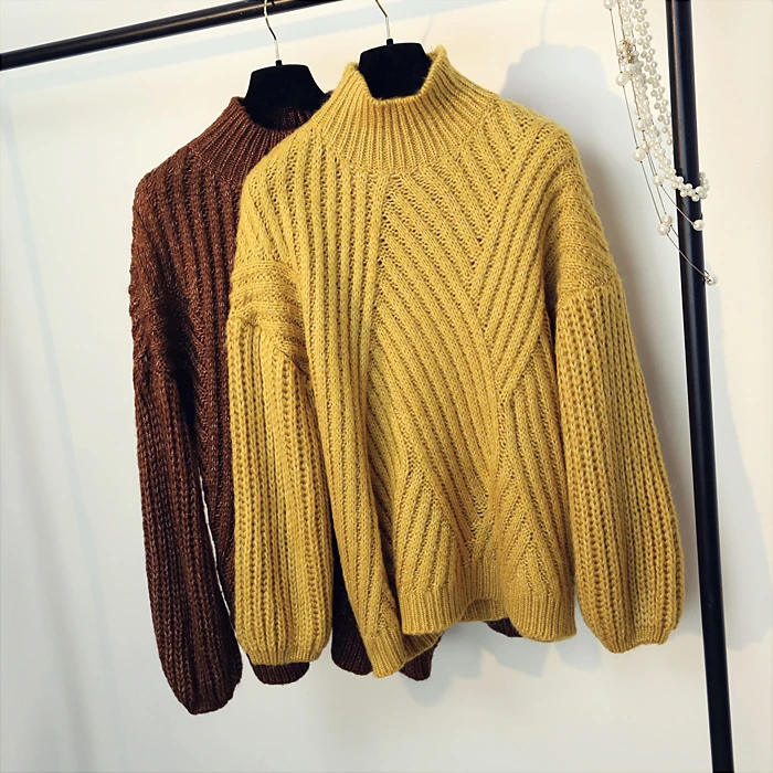 Свитера с высоким воротом длинные рукава пуловеры рукавами-фонариками