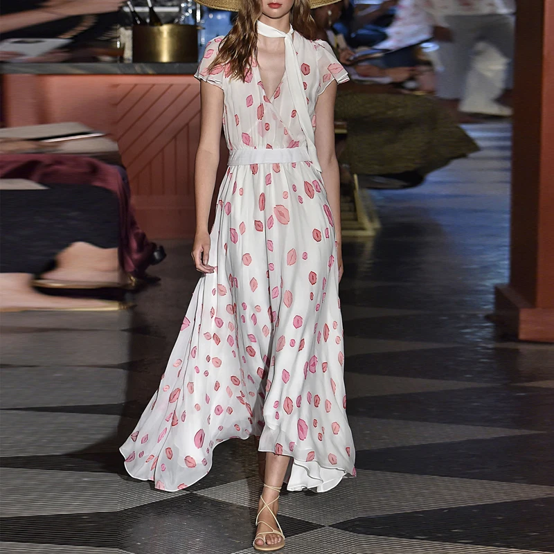Женское винтажное длинное платье Hepburn шифоновое подиумное Платье макси с