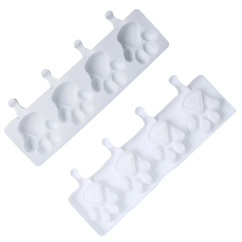 Meibum 4 Cavity Bear Paw Shape Ice Cream Silicone Mold DIY Juice Popsicle Mould Chocolate Dessert Decorating Tray Making Tools
