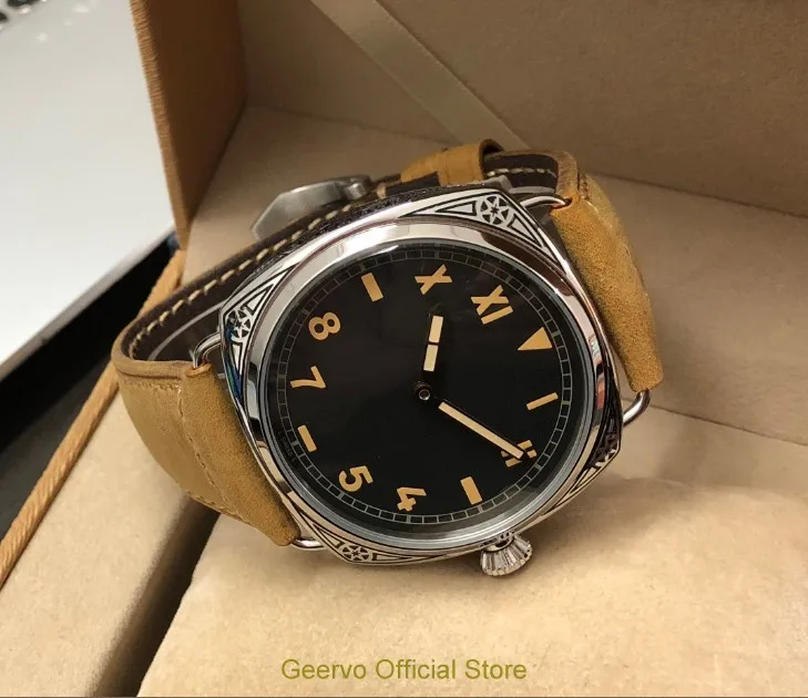 47 мм GEERVO Asian 6497 17 jewels механические ручные наручные часы с узором, чехол с декоративным узором, механические часы 251A