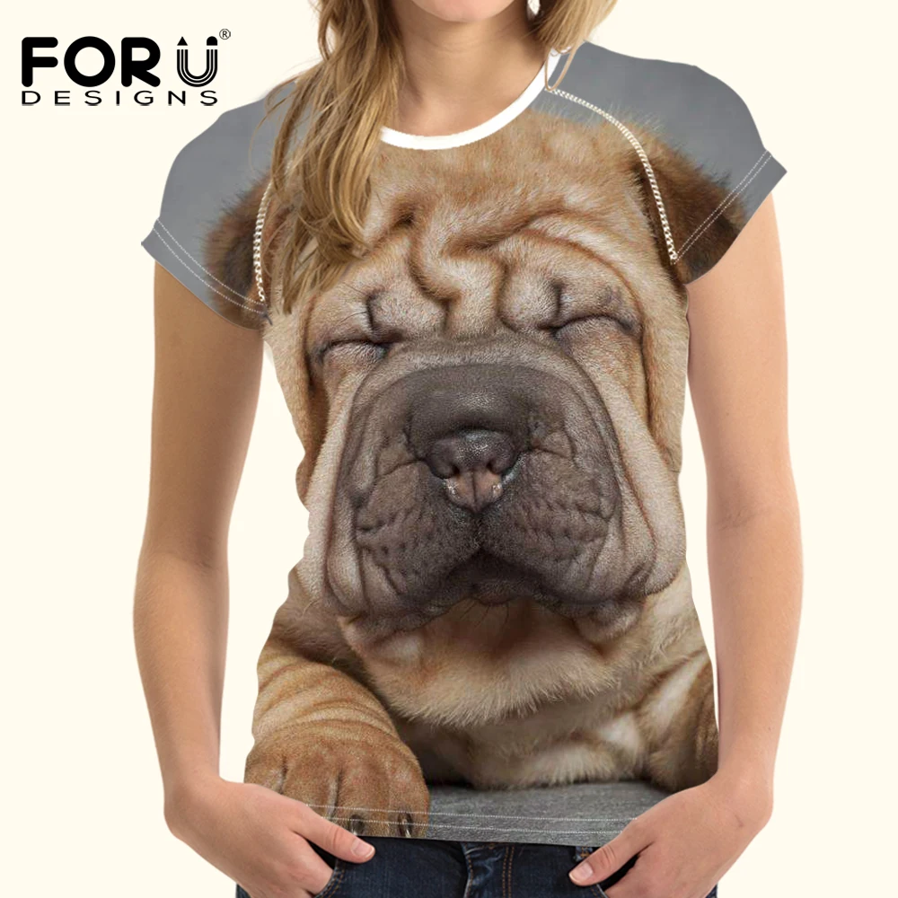FORUDESIGNS/крутые 3D футболки с принтом собаки шарпей женские летние модный бренд топ
