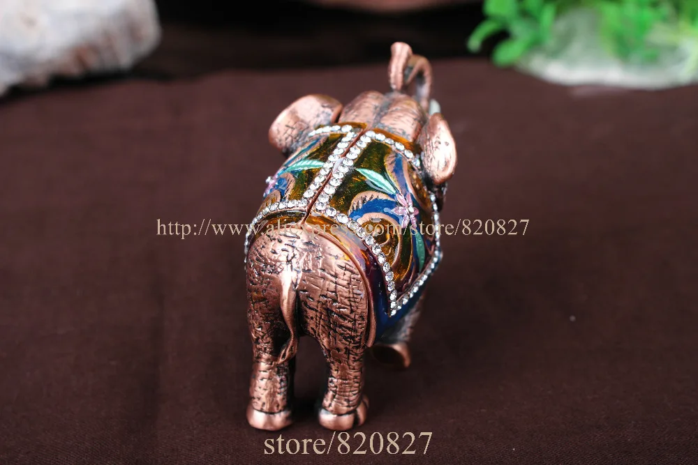 Home Decorative Box Small Antiqued Flowered Elephant Handmade Jeweled Enameled Metal Trinket Box MINI elephant