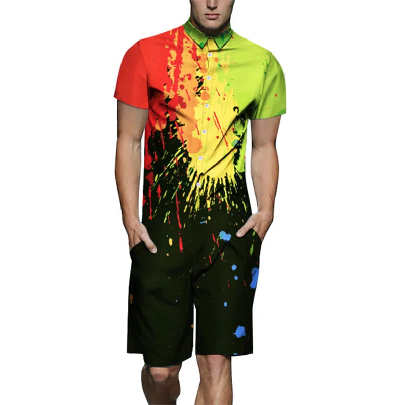 

Summer New Design Overalls Mens Rompers 3D Art Deco Runway Jumpsuit Casual Male Set One-piece Outfits Plus Size Playsuit Clothes