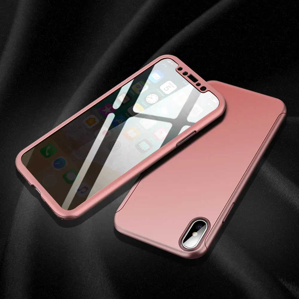 360 полный защитный чехол для телефона s для iPhone 7 8 Plus 6 6s Plus 5 5S SE X 10 чехол Fundas для iPhone X XR XS Max чехол со стеклом - Цвет: Rose Gold