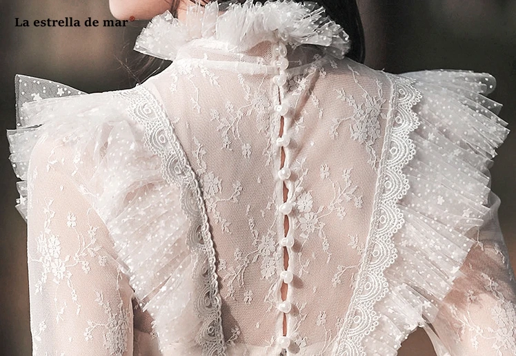 Abiti da sposa2019 Новое кружевное платье с высоким воротом и длинными рукавами трапециевидной формы цвета слоновой кости свадебное платье в стиле бохо со шлейфом brautkleid Ретро накидка de mariee
